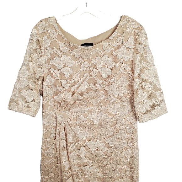 Connected Size 16 Dress Lace Overlay Lined Stretch Faux Wrap Cocktail Champagne - Picture 4 of 12